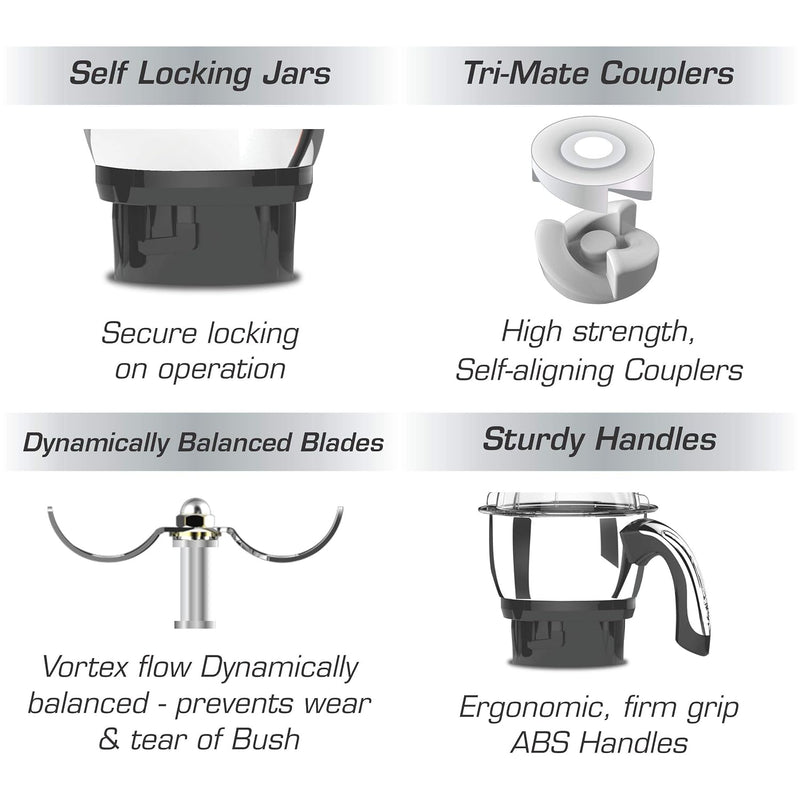 Vidiem MG 523 A VStar Chrome 550 Watts Mixer Grinder 110V (Black, 3 Jars) - For Use in USA and Canada Only