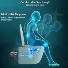 Plantex Imported Ceramic Wall Hung Commode/Rimless Washdown Flush Western Toilet/Round Commode with Soft Closing Toilet Seat - P Trap (Harmony Blue)-6