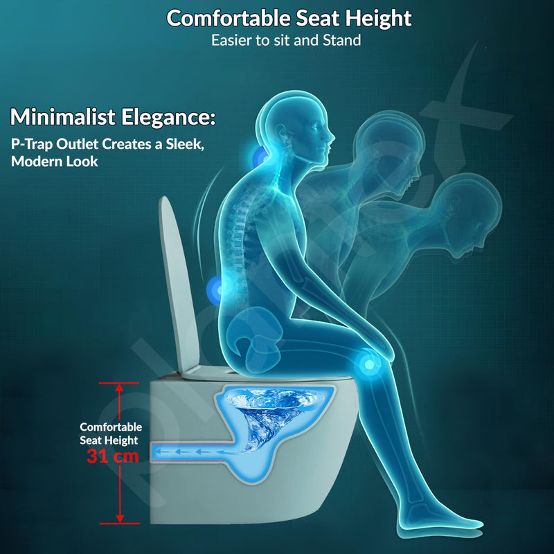 Plantex Imported Ceramic Wall Hung Commode/Rimless Washdown Flush Western Toilet/Round Commode with Soft Closing Toilet Seat - P Trap (Harmony Blue)-6