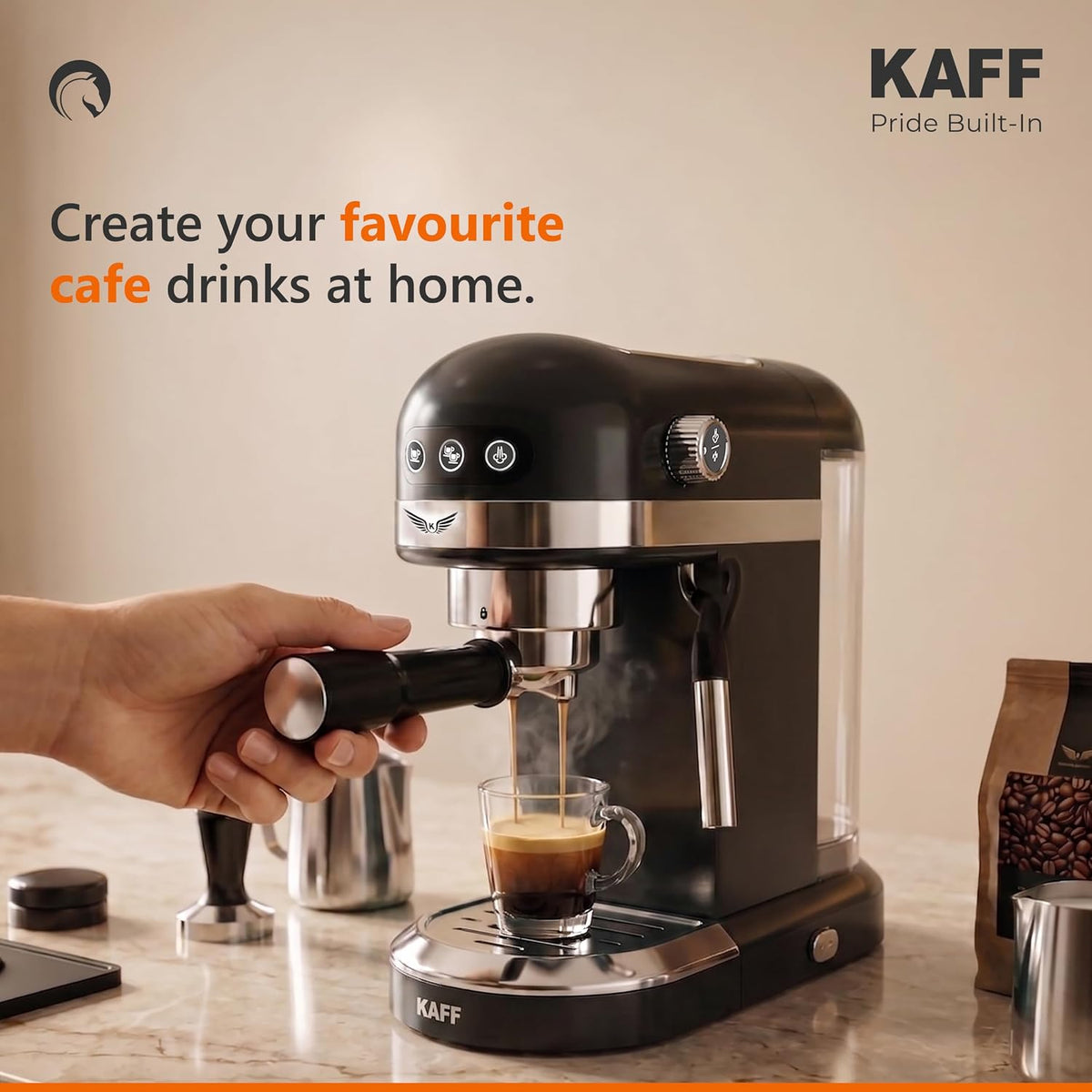 Kaff Fontana 1350 Watts Espresso Coffee Maker, 19 Bar High Pressure Pump, Steam Espresso Coffee, Detachable Frothing Noz