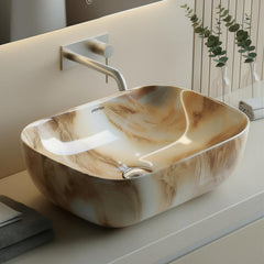 Plantex Ceramic Tabletop Basin Sink/Basin for Bathroom/Wash Basin/Washbasin for Restaurant, Hotel (Marble Finish, 18 x 13 x 5.5 Inch)-1