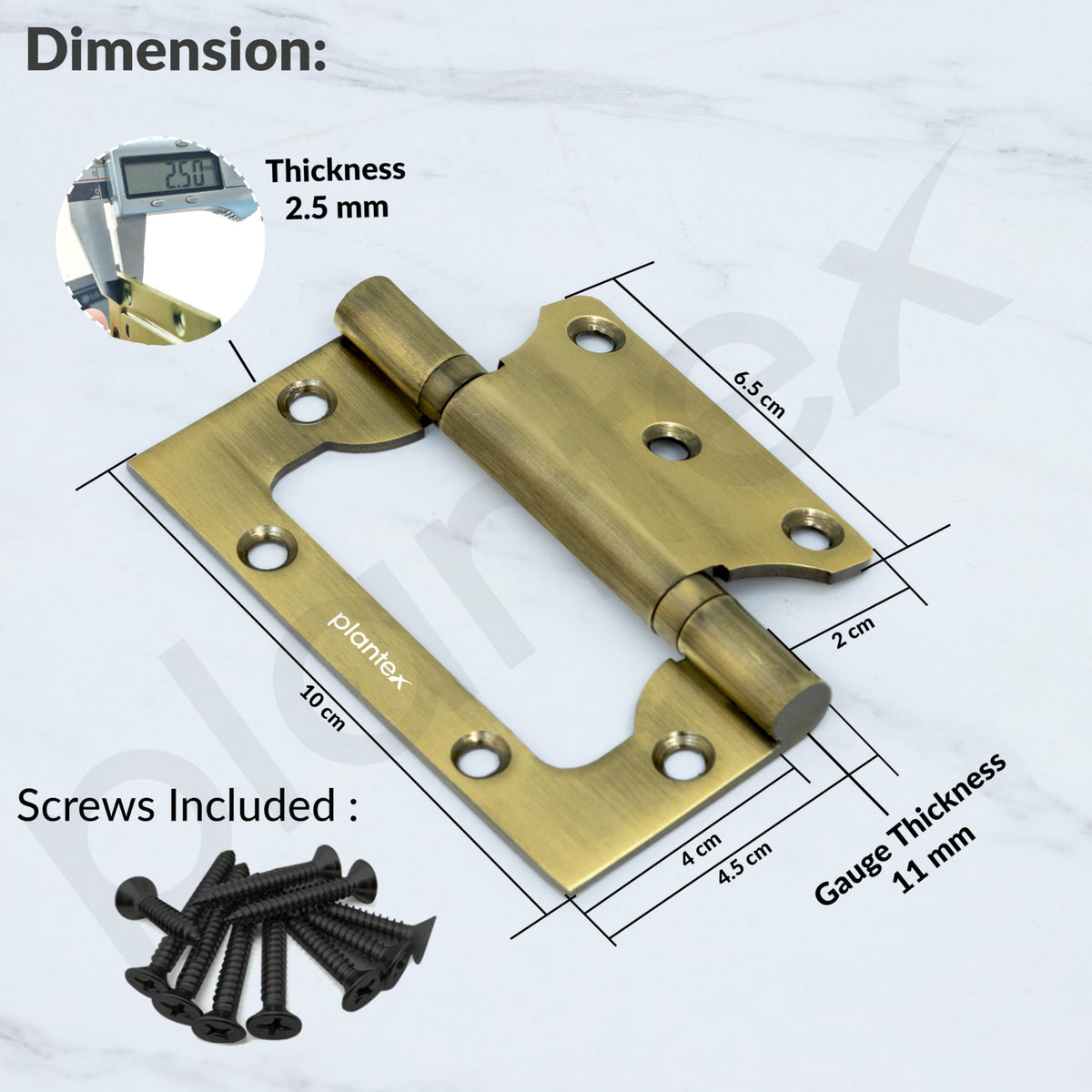 Plantex Stainless Steel Butterfly Hinges for Door/4 Inch x 14 Gauge Hinge/2.5 mm Door Hinge for Home/Office/Hotel/Non-Mortise Hinges - Pack of 1 (Brass Antique)-3