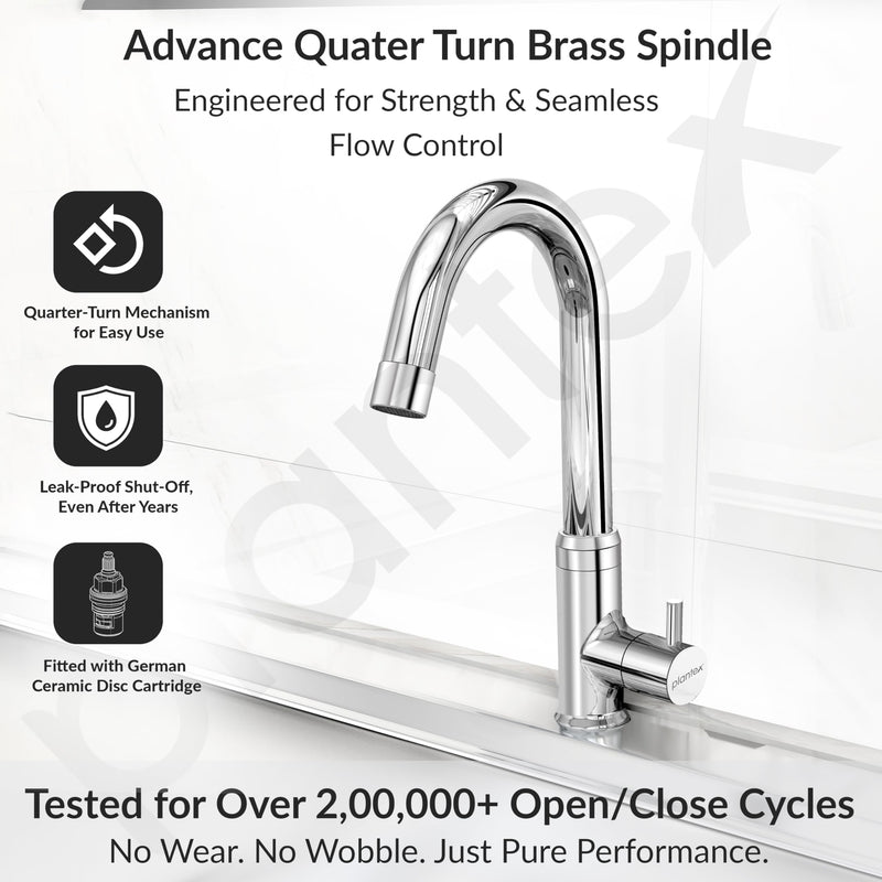 Plantex Pure Brass Pillar Tap for Wash Basin with 360° Swivel Spout for Sink Tap with Water Saving Aerator-7 Year Warranty (ICO-912-Chrome)-3
