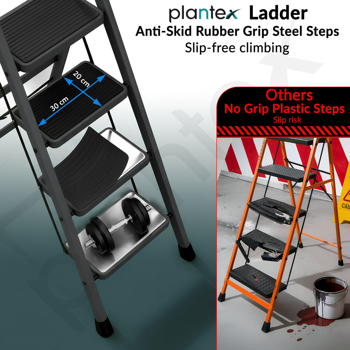 Plantex Ladder for Home 6 Steps/Foldable Ladder with Anti-Skid Wide Steps (30L x 20W cm)/Strong D-Shape Pipe with X-Shape for More Stability/5 Year Warranty(Apex-Black)-4