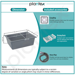 Plantex Kitchen Sink/Quartz Single Bowl Kichen Sink with Hose Pipe and Square Coupling/Under Mount Kitchen Sink - (Grey, 21 x 18 inch)-4