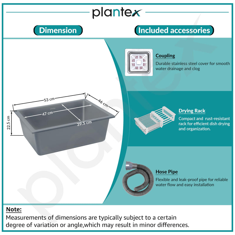 Plantex Kitchen Sink/Quartz Single Bowl Kichen Sink with Hose Pipe and Square Coupling/Under Mount Kitchen Sink - (Grey, 21 x 18 inch)-4