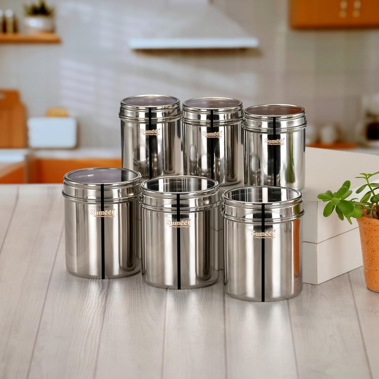 Sumeet Stainless Steel Small Containers/Jars/Dabba for Kitchen Storage with See Through Lids - set of 6Pcs, 400ml + 750ml capacity, 7.3cm & 9cm Dia, Silver