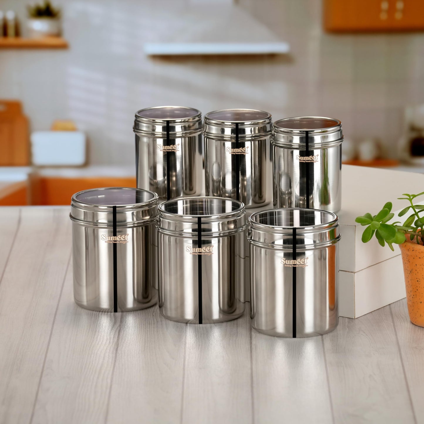 Sumeet Stainless Steel Small Containers/Jars/Dabba for Kitchen Storage with See Through Lids - set of 6Pcs, 400ml + 750ml capacity, 7.3cm & 9cm Dia, Silver