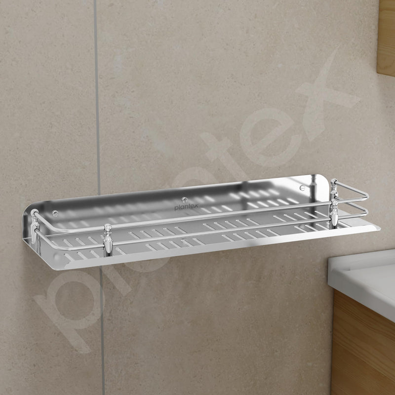 Plantex Bathroom Wall Shelf/Stainless Steel Bathroom Shelf for Wall with Railings/Bathroom Accessories Holder (15 inches, Chrome)-5