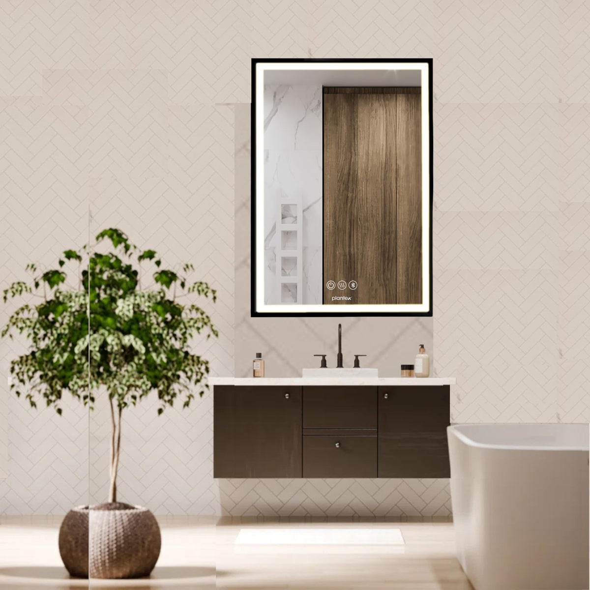 Plantex Bathroom Cabinet with Mirror/Aluminium Framed Cabinet Storage/LED Mirror Cabinet for Wall/Bathroom Organiser Cabinet -Defogger & Bluetooth(20x28 Inch, Black)-3