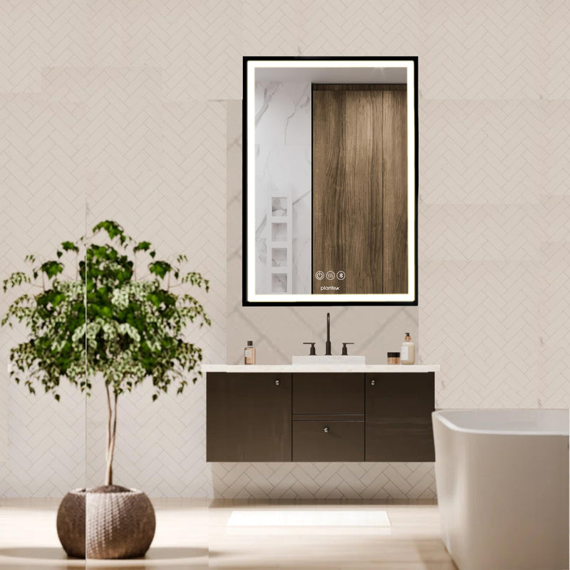 Plantex Bathroom Cabinet with Mirror/Aluminium Framed Cabinet Storage/LED Mirror Cabinet for Wall/Bathroom Organiser Cabinet -Defogger & Bluetooth(20x28 Inch, Black)-3