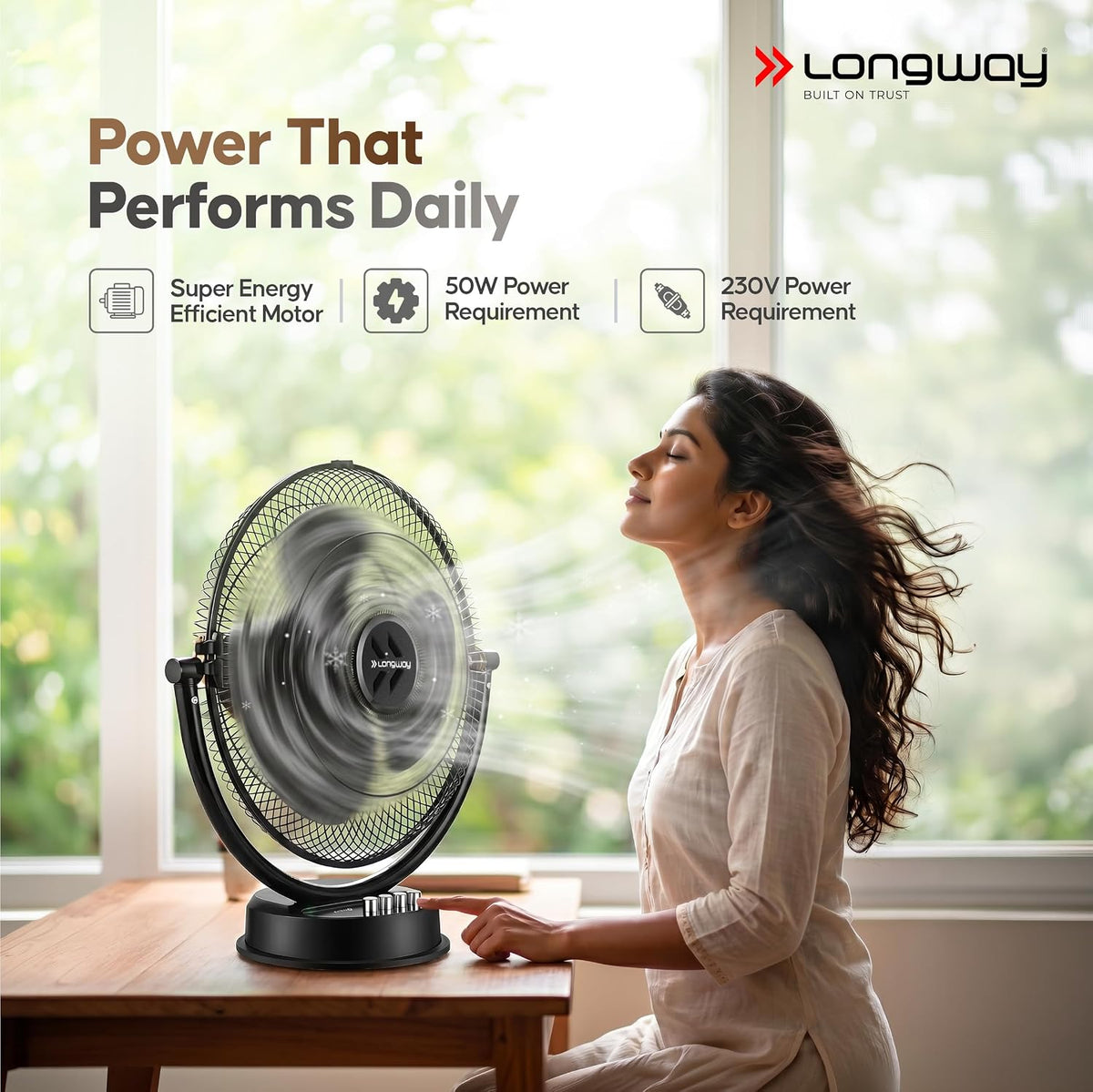 LONGWAY Speedy P1 300 mm/12 inch Ultra High Speed 3 Blade Anti-Dust Decorative Star Rated Table Fan (Black)-3