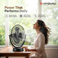 LONGWAY Speedy P1 300 mm/12 inch Ultra High Speed 3 Blade Anti-Dust Decorative Star Rated Table Fan (Black)-3