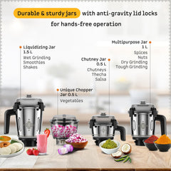 Atomberg Tavi Mixer Grinder | 𝟏𝟏𝟎𝐕 𝐎𝐧𝐥𝐲 𝐟𝐨𝐫 𝐔𝐒 & 𝐂𝐚𝐧𝐚𝐝𝐚 | Unique Coarse Mode for Silbatta-Like Texture | Intelligent 600W Motor | 4 Jars Including Chopper Jar | Matte Black