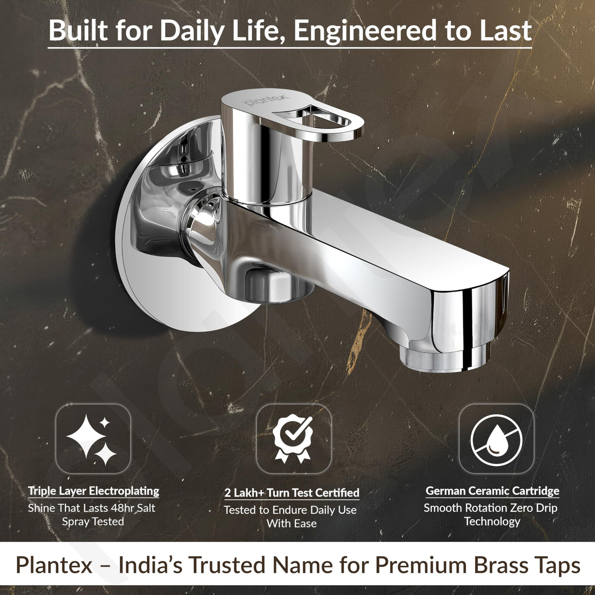 Plantex Long Body Bib Cock Water Tap for Bathroom/Wall Mount Tap for Wash Basin with Teflon Tape & Wall Flange - Pack of 1 (Flip, Chrome)-3
