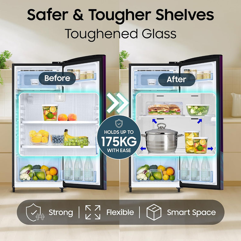 Samsung 183 L, 4 Star, Digital Inverter, Direct-Cool Single Door Refrigerator (RR20H27249R/NL, Paradise Bloom Purple, Single Touch Defrost, 2026)-5