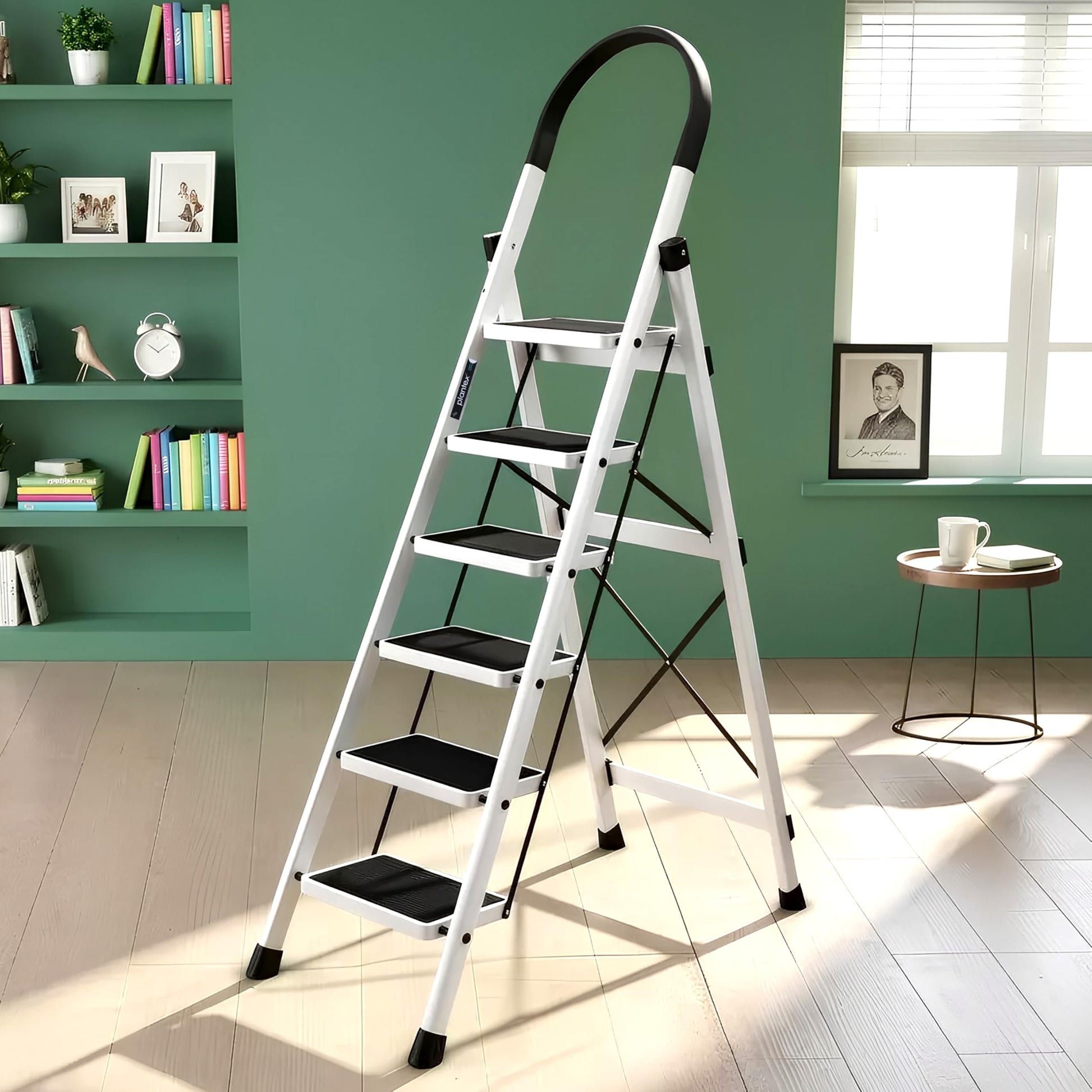 Plantex Ladder for Home 5 Steps/Foldable Ladder with Anti-Skid Wide Steps (30L x 20W cm)/Strong D-Shape Pipe with X-Support for More Stability/5 Year Warranty(Apex-Black)