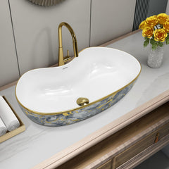 Plantex Ceramic Wash Basin/Table Top Hand Washbasin/Designer Countertop Basin for Bathroom/Restaurants/Hotel (24.5x12.5x 5.5 -White & Blue)-1