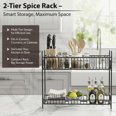 Plantex Kitchen Organizer Rack/Spice/Masala Rack Stand for Oil Bottles, Containers & Spices, Table Top/2 Tier Bathroom Storage Shelf Organizer-(Black, Metal)-6
