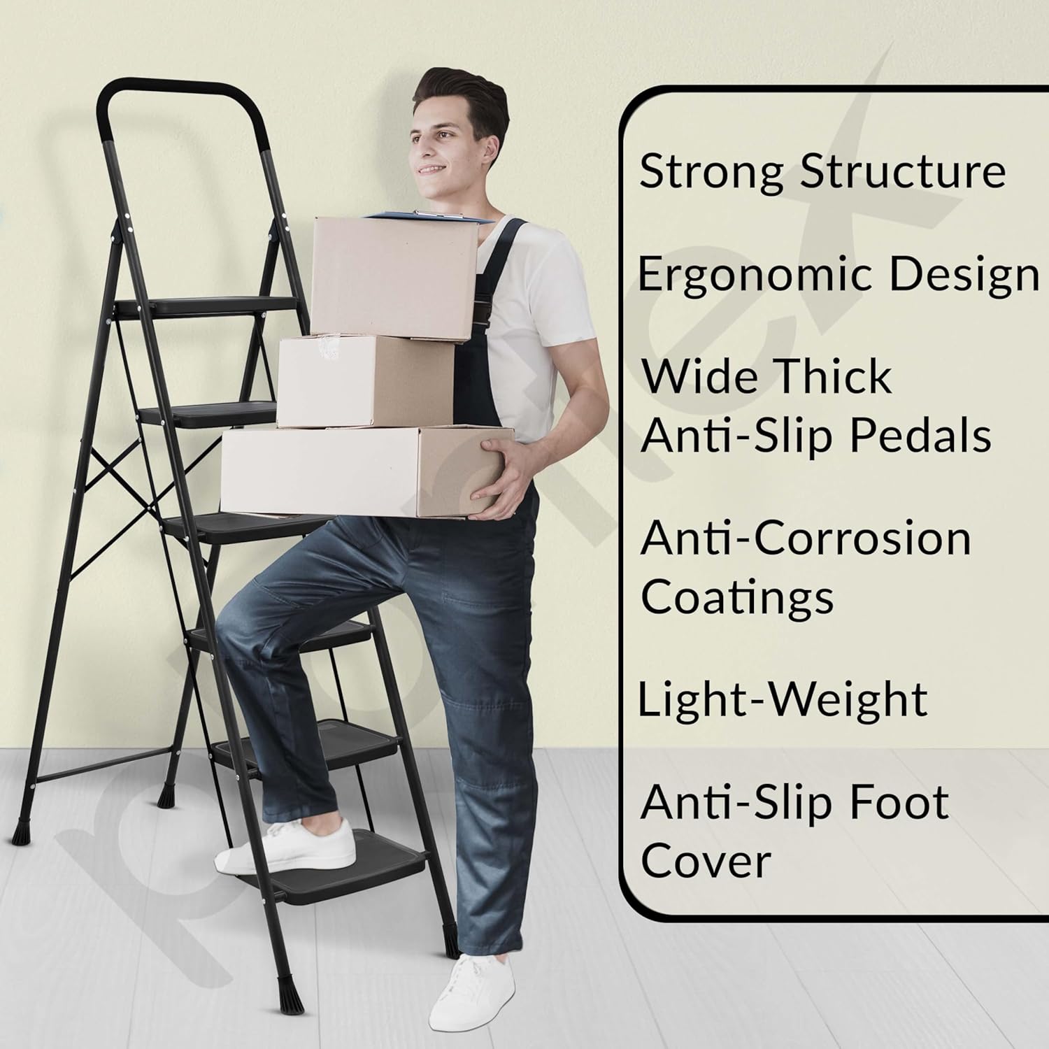 Plantex Alloy Steel 6 Step Ladder For Home/Foldable Strong Wide Step Ladder/Anti- Skid 6 Step Ladder - (Black & Grey)