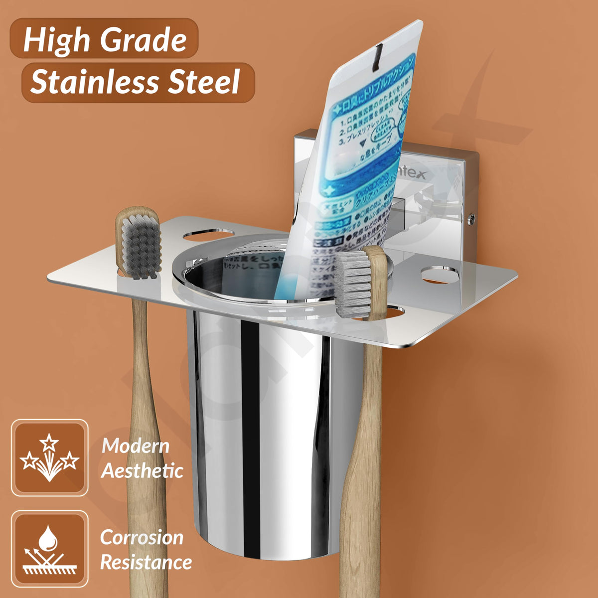 Plantex Stainless Steel Tooth Brush Holder for Bathroom/Tumbler Holder/Bathroom Accessories - Nexa (Chrome)-3