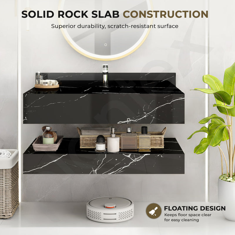 Plantex Floating Vanity/Slab Tile Vanity with Washbasin for Bathroom/Wall Mount Cabinet with Sink - (Dustin Black - 80 X 45 cm)-4