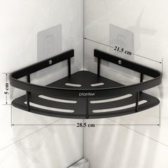 Plantex Corner Shelf for Bathroom Wall/No Drill Bathroom Organiser/Aluminium Corner Shelf for Kitchen/Self Adhesive Shelf (9x9 inches, Matt Black) - Pack of 2-4