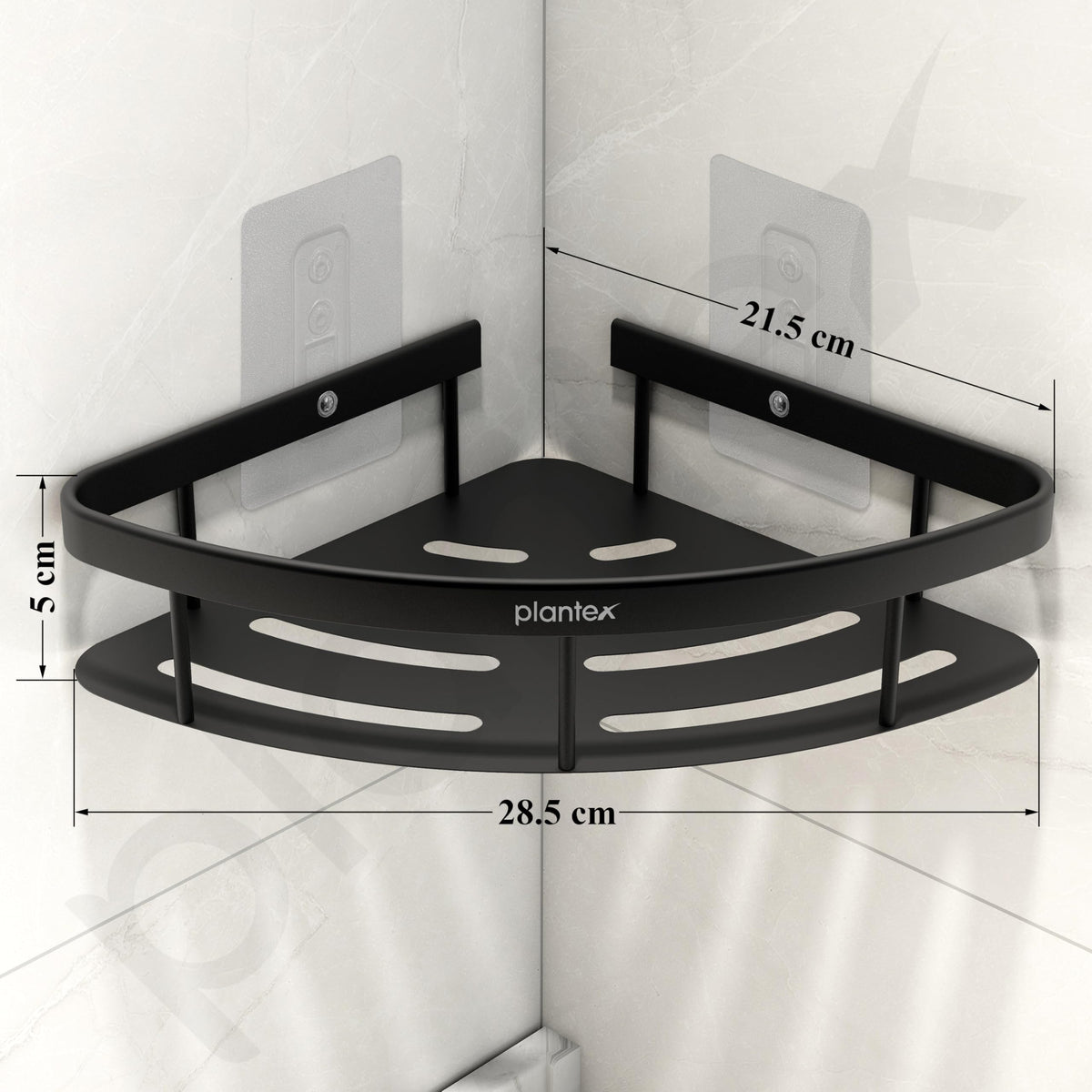 Plantex Corner Shelf for Bathroom Wall/No Drill Bathroom Organiser/Aluminium Corner Shelf for Kitchen/Self Adhesive Shelf (9x9 inches, Matt Black) - Pack of 2-4