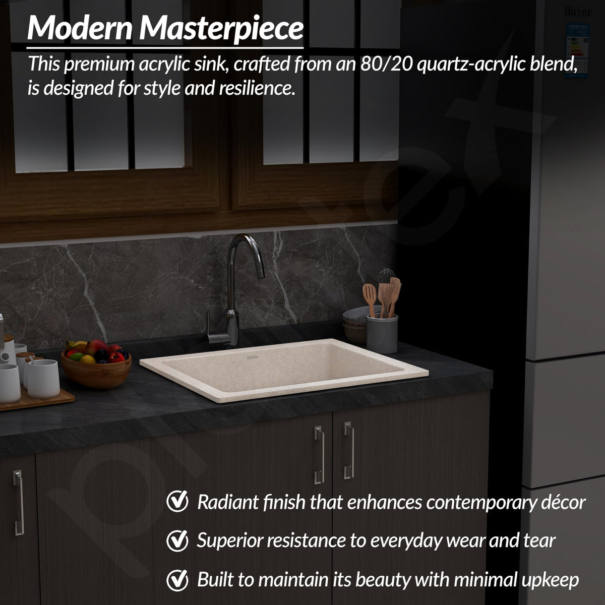 Plantex Undermount Sink for Kitchen/Quartz Acrylic Kitchen Sink with 10 Years Warranty by Plantex/Granite Single Bowl Kitchen Sinks with Coupling (Ultra Brun-24x18 Inches)-2
