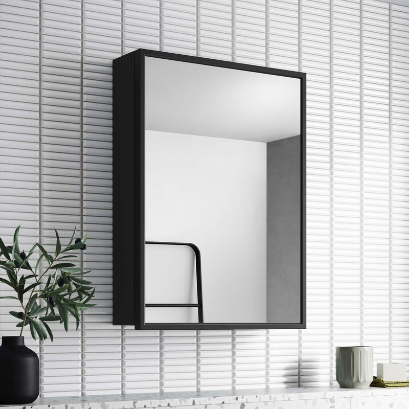 Plantex Bathroom Cabinet with Mirror/Aluminium Framed Bathroom Cabinet Storage/Mirror Cabinet for Bathroom Wall/Bathroom Organiser Cabinet (12x18 Inch, Black)-1