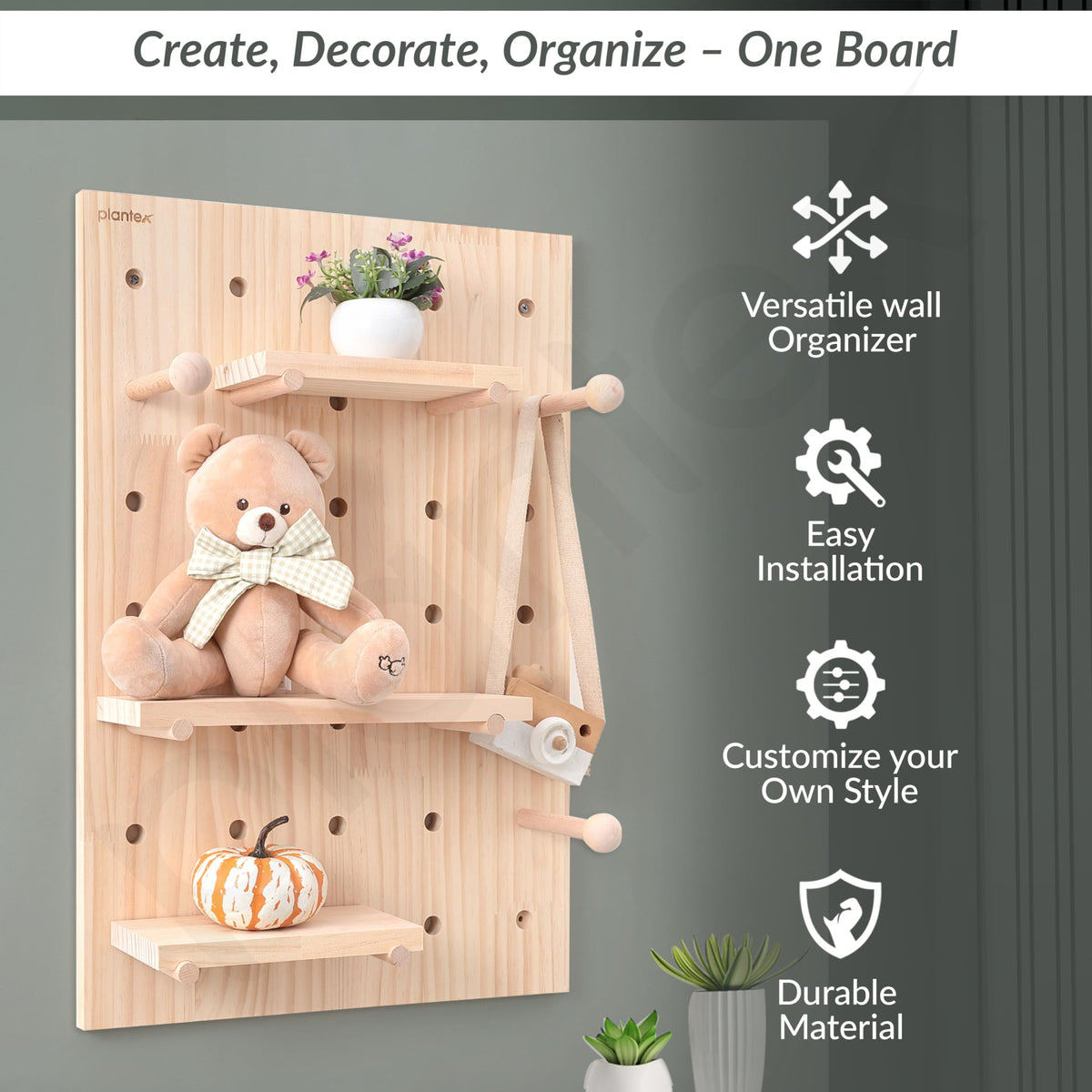 Plantex Multipurpose Pine Wood Pegboard for Home/Wood Display Shelf/Wall Organizer for Bedroom/Kitchen/Bathroom - (24x16 inches)-4