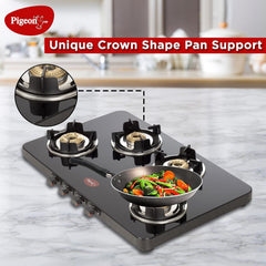 Pigeon by Stovekraft Sleek 4 Burner Ultra Slim Gas Stove with Glass Top, Tempered Glass, Manual, Black
