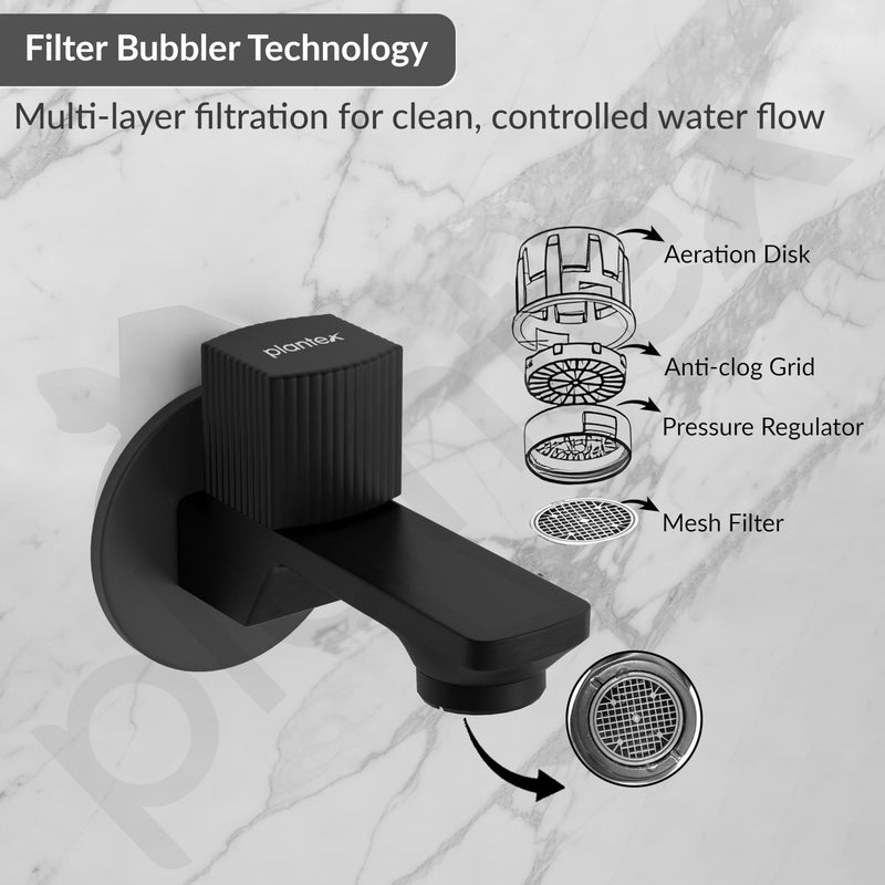 Plantex Single Knob Water Tap for Bathroom with Water-Saving Aerator/Wall Mount Bib Cock with Wall Flange and Teflon Tape/Brass Spindle Bib Tap for Home (Black)-5