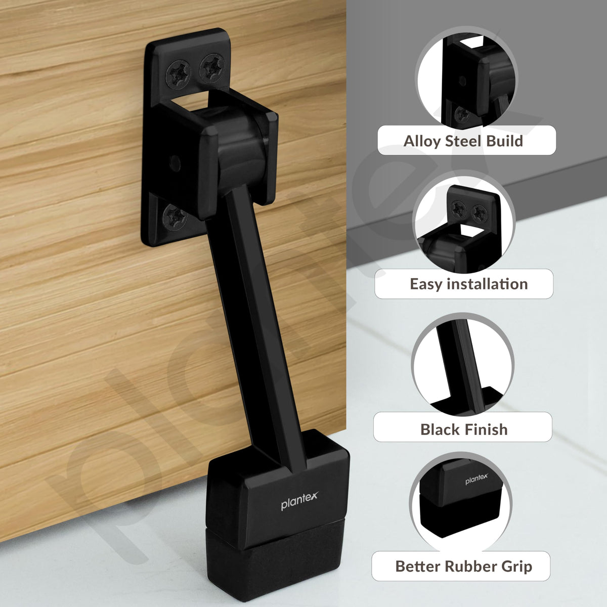 Plantex Gate Stopper - 5 Inch Long for Wooden and Main Doors/Stops for Door (Pack of 3, Black)-5