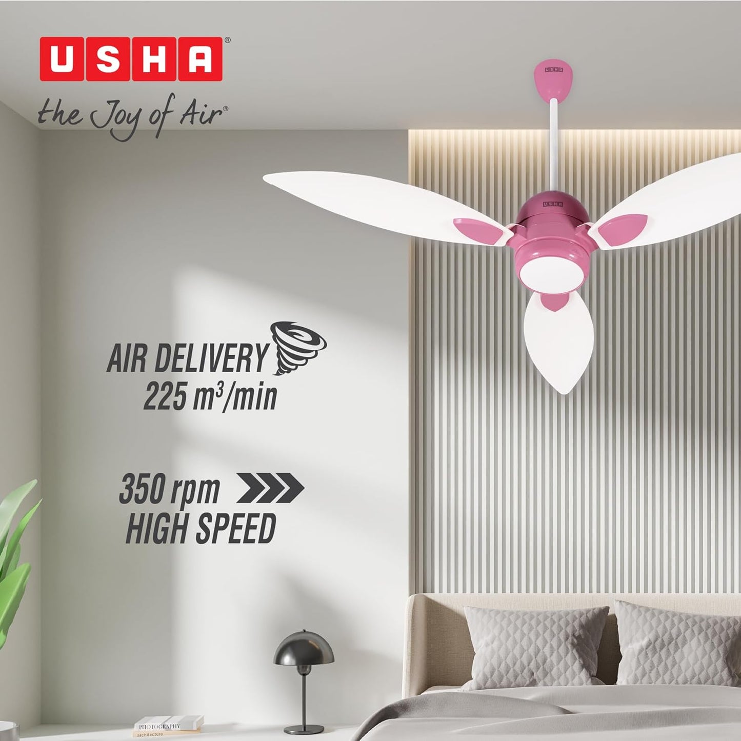 USHA New Bloom Series Sunspire Glow (Inspired by Sunflower) BLDC Ceiling Fan with Underlight with 3 Modes | RF Remote | Whisper-Quiet | Dust-Resistant (White & Light Pink)
