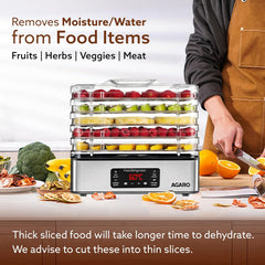 AGARO Regal Food Dehydrator, 5 Stackable Stainless Steel Trays, Digital Adjustable Timer & Temperature Control, Food Preserver Machine with Drying Capacity for Fruits, herbs, Veggies, Silver