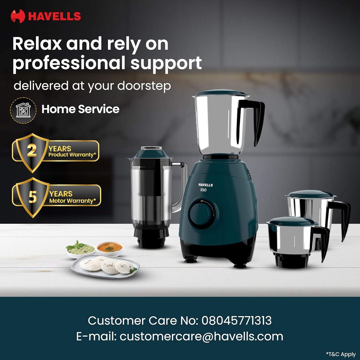 Havells ESO 750 Watt Mixer Grinder | 4 Jars (3 Stainless Steel + 1 Juicer Jar) | Heavy-Duty ABS Body | Powerful Motor | Wider Mouth Blades | Handles on All Jars | 2-Year Product Warranty (Teal)