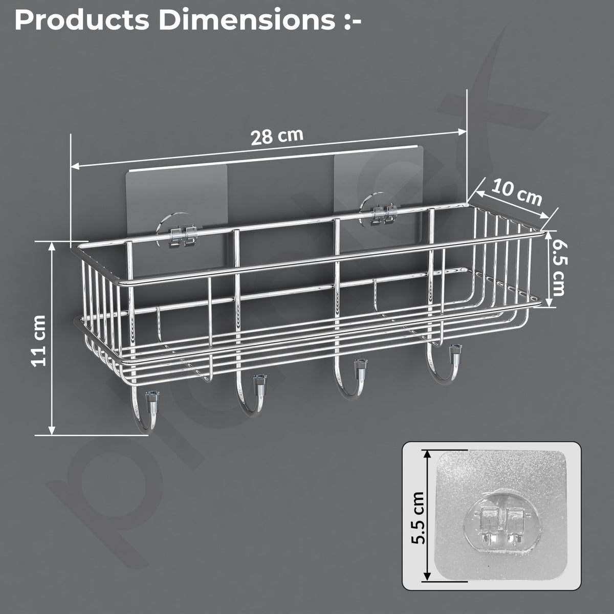 Plantex Stainless Steel Self Adhesive Bathroom Shelf/No Drill Bathroom Organizer with Hooks/Washroom Shelf- Pack of 1(Chrome)-5