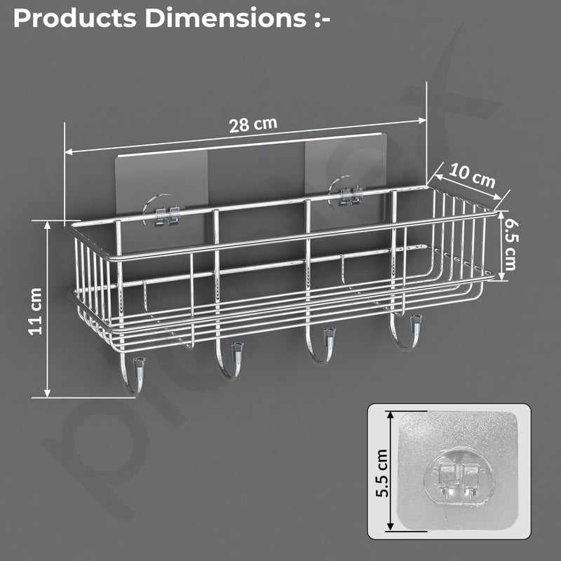 Plantex Stainless Steel Self Adhesive Bathroom Shelf/No Drill Bathroom Organizer with Hooks/Washroom Shelf- Pack of 1(Chrome)-5