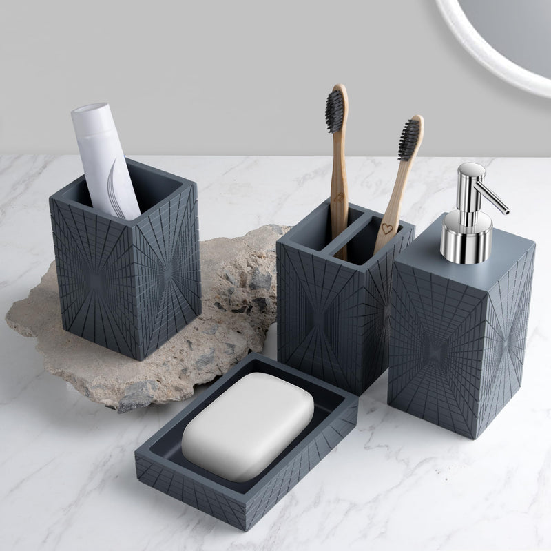 Plantex Polyresin Bathroom Accessories Set Soap Dispenser/Toothbrush Holder/Tumbler Holder/Soap Dish - 4 Piece(924)-1