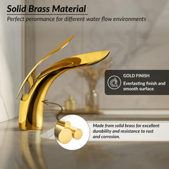 Plantex Brass Pillar Tap for Wash Basin/Single Lever Hot & Cold Basin Mixer Tap/washbasin tap Faucet-(Gold)-2
