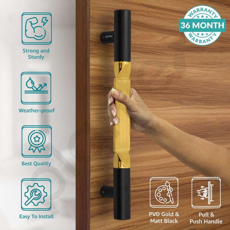 Plantex Door Handle/15 Inch Main Door Handle/Handle for Wooden Door/Pull-Push Door Handle/Door Accessories (Pack of 1, Black, Gold) 3 Years Warranty-2