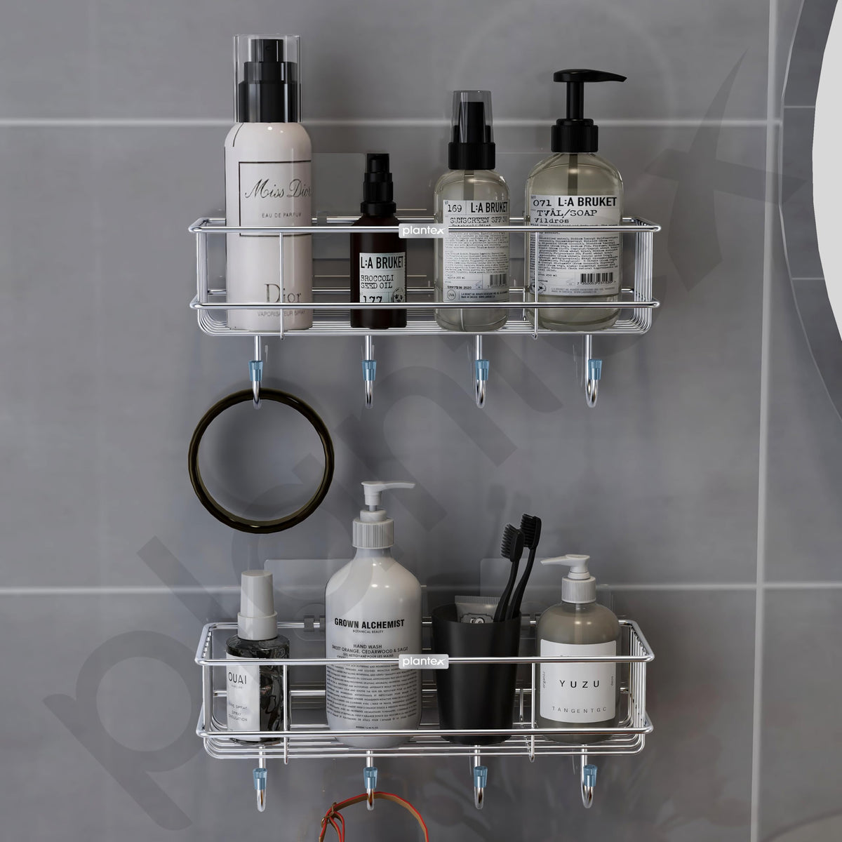 Plantex Stainless Steel Bathroom Organiser Without Drill/Multipurpose Shelf with Hooks/Drill Free Shampoo Holder for Bathroom - Wall Mount - Pack of 2 (Chrome)-6