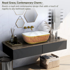 Plantex Ceramic Washbasin for Bathroom/Designer Countertop Basin/Rectangle Tabletop Wash Basin for Home/Office/Hotel (18x13x5 Inch - White & Gold)-2