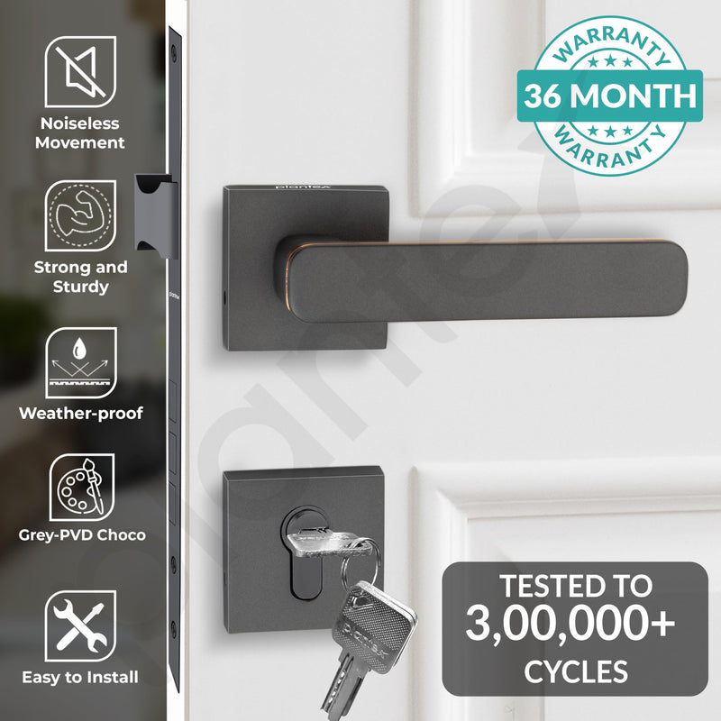 Plantex Triple Security Door Lock for Home/Main Door Lock Set with 3 Years of Warranty/Mortise Lock for Door with Brass Lock Body & Cylinder (7125, Grey & Choco)-2