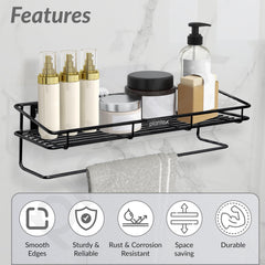 Plantex Bathroom Organizer Without Drill/GI Steel Multipurpose Bathroom Shelf/Wall Mounted Storage Rack/Towel Holder/Self Adhesive Bathroom Shelf- Wall Mount (Black)-2