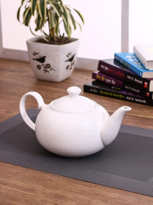 Clay Craft Basics White Fine Ceramic Tea Pot/Seving Kettle, Coffee Pot - 1000 ml - 1Pc
