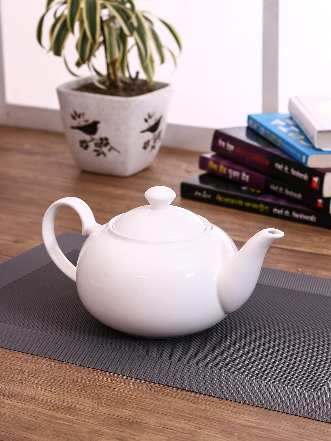 Clay Craft Basics White Fine Ceramic Tea Pot/Seving Kettle, Coffee Pot - 1000 ml - 1Pc