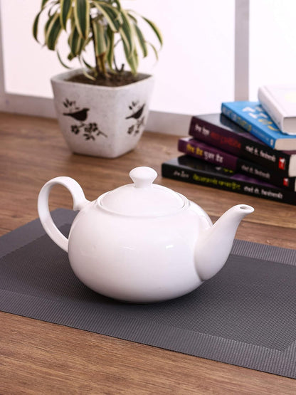 Clay Craft Basics White Fine Ceramic Tea Pot/Seving Kettle, Coffee Pot - 1000 ml - 1Pc