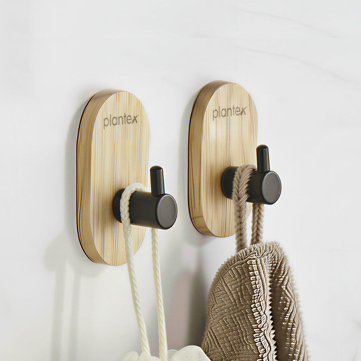 Plantex Wooden Wall Hanging Hook/Bath Towel Hook/Self Adhesive Capsule Robe Hooks for Kitchen/Bathroom/Stylish Home Decor Items - Pack of 2 (Black Wooden)-1